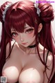 Anime girl with long red hair and big tits posing for the camera.